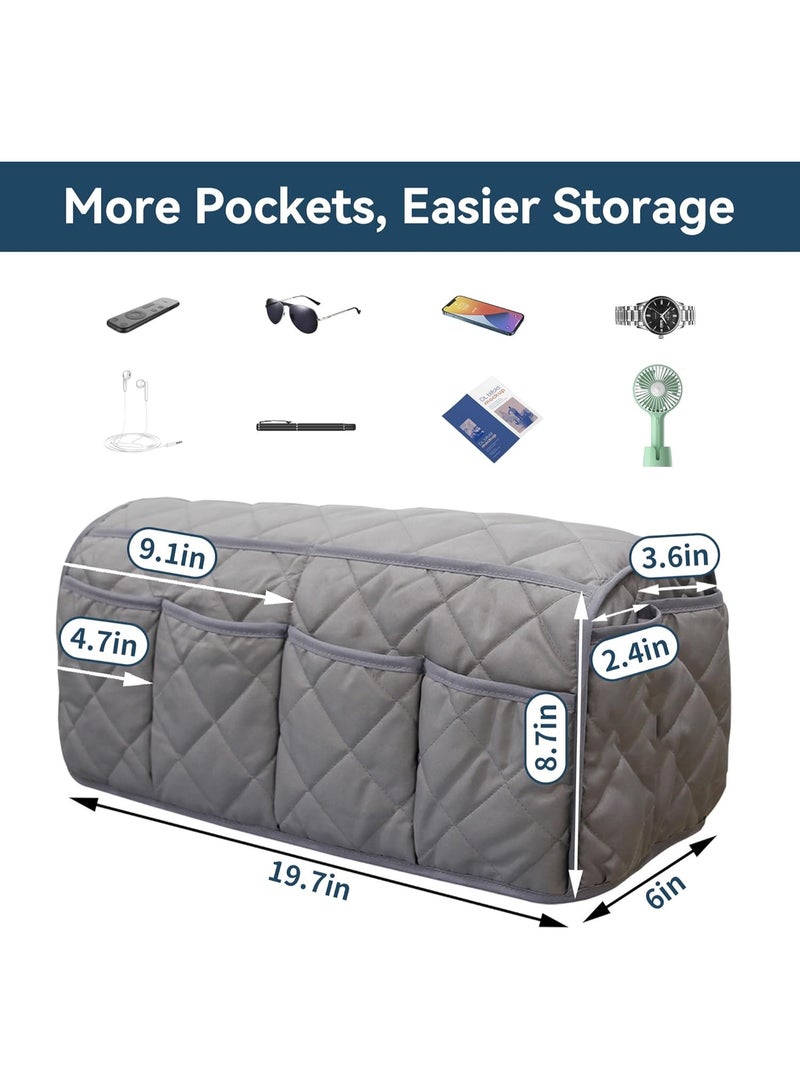 NANAO كرسي ذراع كادي، منظم مسند أريكة مقاوم للماء، منظم مقعد غير قابل للانزلاق، حامل جهاز التحكم عن بعد للمقعد المائل، كادي للمقعد المائل مع 14 جيب لتخزين جهاز التحكم عن بعد، الهاتف، المجلة (رمادي) - Image 3