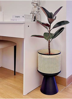 Merry Moments Rattan Imitation Weaving Planter Stand Plant Holder Flower Stand Plant Pot Holder Metal Black Sand Colour with Containers for Indoor and Outdoor Plant 1 Pcs L25xH41xW25  - Image 4