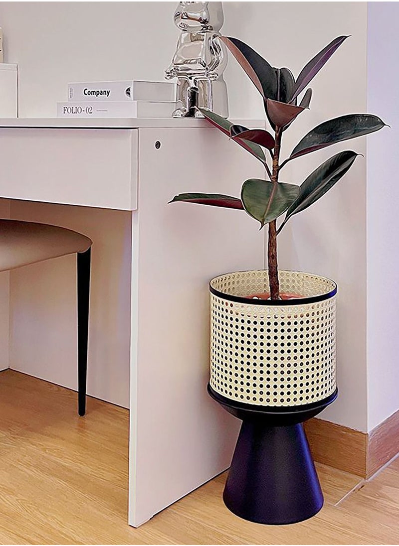 Merry Moments Rattan Imitation Weaving Planter Stand Plant Holder Flower Stand Plant Pot Holder Metal Black Sand Colour with Containers for Indoor and Outdoor Plant 1 Pcs L25xH41xW25  - Image 4