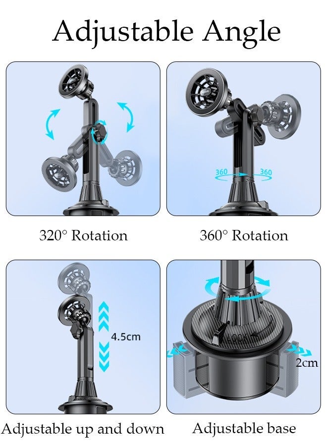 DUNISO Car Cup Phone Holder Adjustable Cup Holder Phone Mount with Wireless Charging for Car Folding Strong Load Bearing Mobile Phone Holder Stand for iPhone 12 13 14 15 and Phone with Magnetic Guide - Image 4