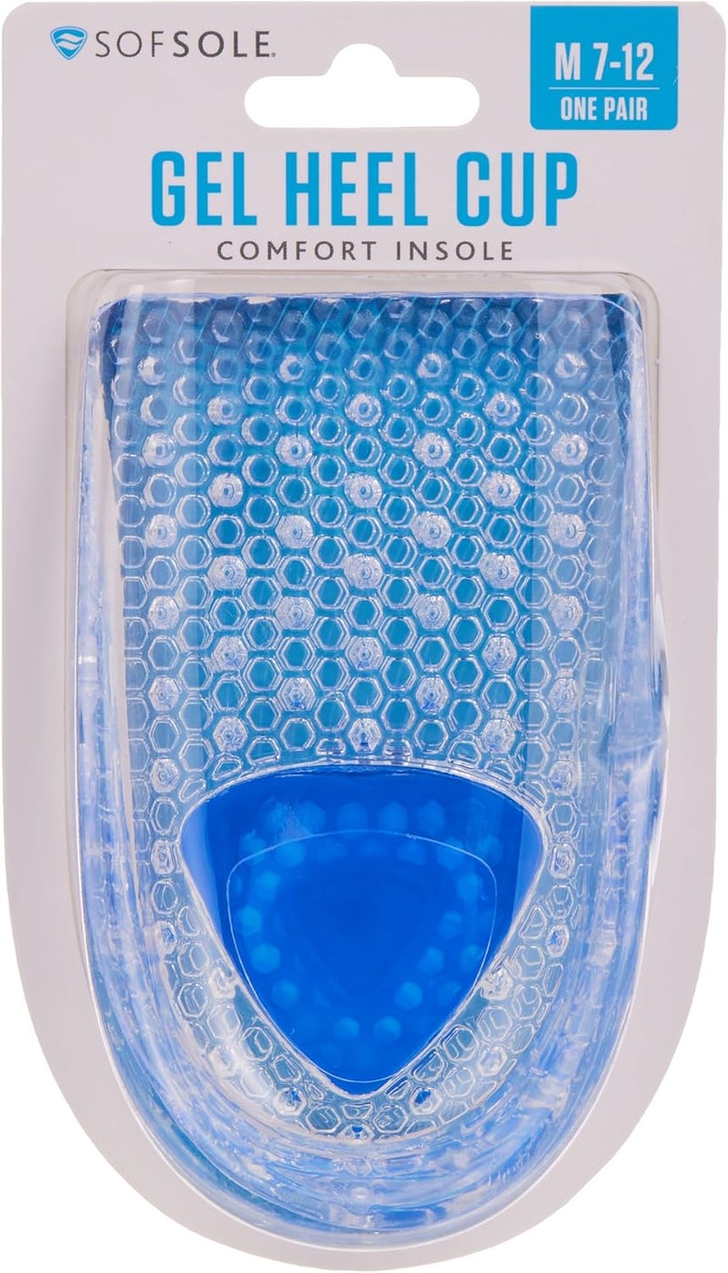 Sof Sole Men's Gel Heel Cup Comfort Insoles - Clear and Blue, Size M 7-12 - Image 1