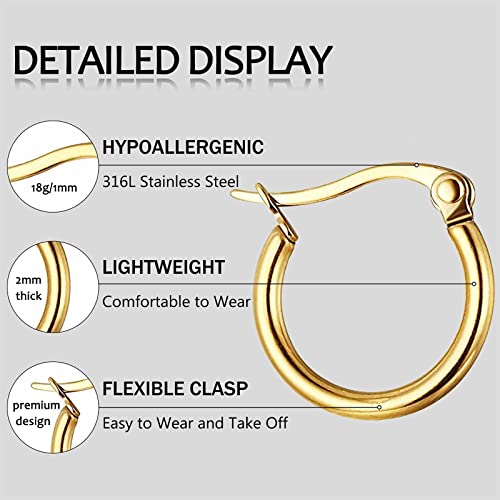 Jstyle 3 Pairs Stainless Steel Hoop Earrings for Women Huggie 12MM - Image 2
