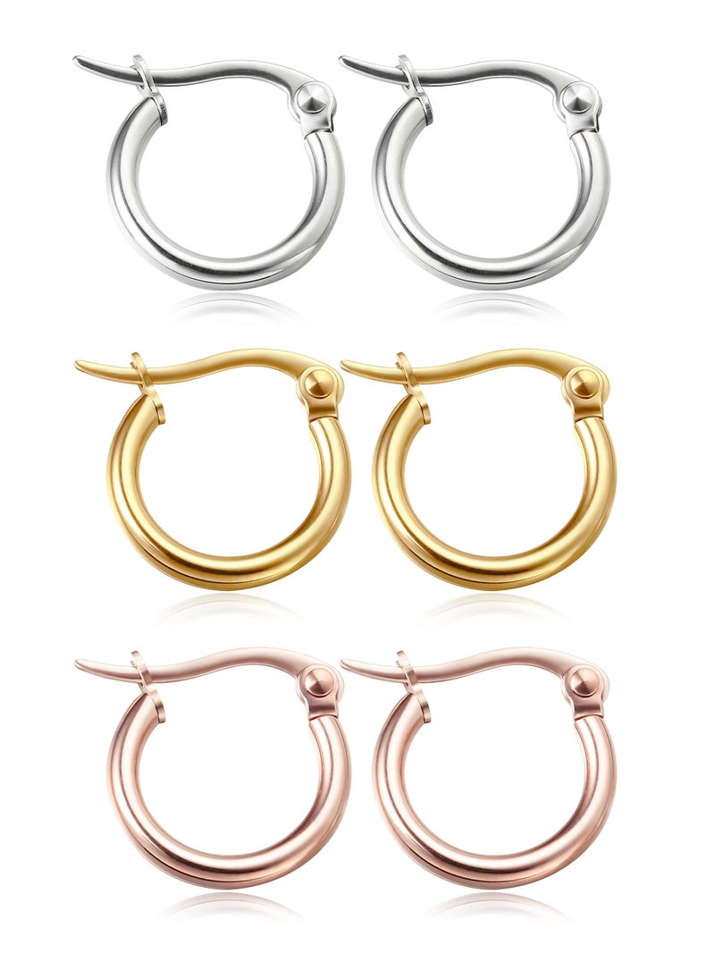 Jstyle 3 Pairs Stainless Steel Hoop Earrings for Women Huggie 12MM - Image 1