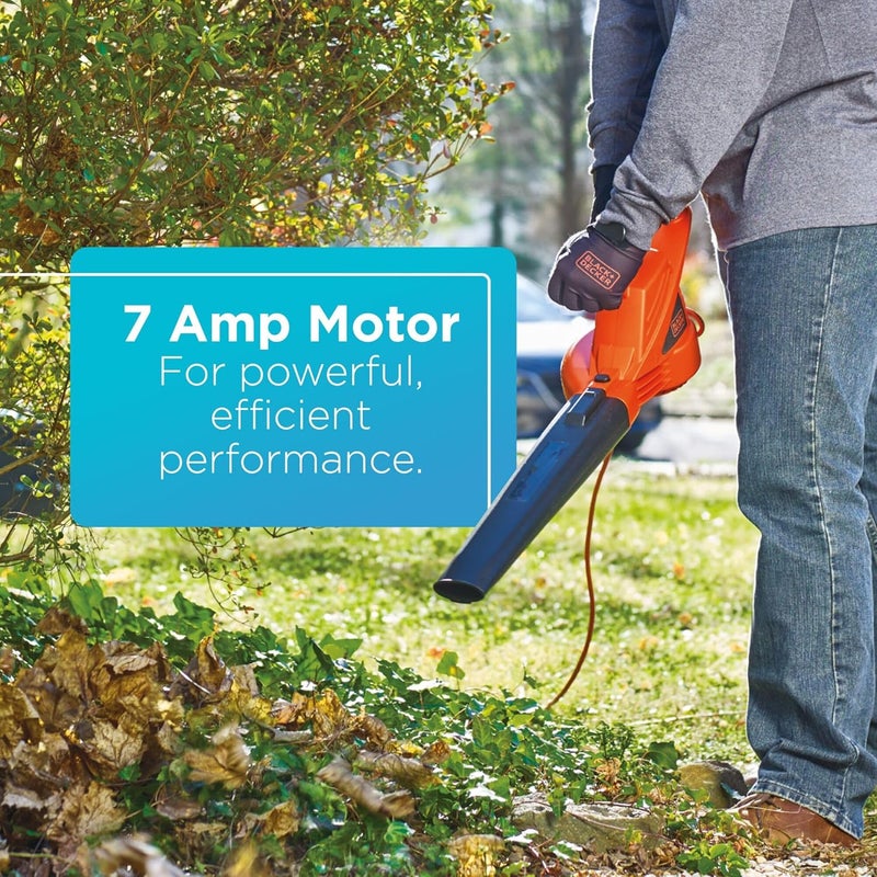 BLACK+DECKER Electric Leaf Blower, Handheld Blowers for Lawn Care, Lightweight, 180 MPH 180 CFM, 7-Amp, Corded (LB700) - Image 5