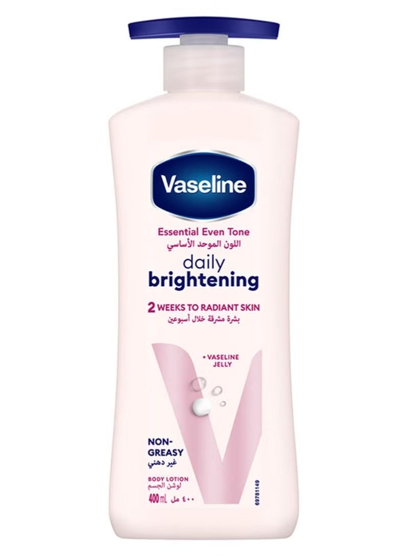 Vaseline Essential Even Tone Daily Brightening Body Lotion with Vaseline Jelly, Non-Greasy Formula, 2 Weeks to Radiant Skin, 400ml - Image 1