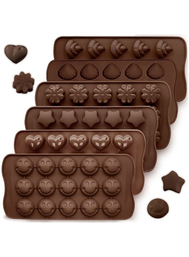 CNYMANY 6 pcs Silicone Chocolate Molds, Candy Mold Jelly Mould Non-Stick Kitchen Baking Pans Ice Cube Trays for Party Festival - 6 Shapes - Image 1