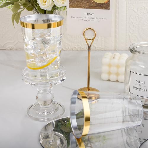 I00000 200 Pack 12 oz Gold Plastic Cups, Clear Disposable Cups, Disposable Plastic Wine Glasses Cocktail Glasses Premium Cups with Gold Rim, 12 Ounce Tumblers for Party & Wedding - Image 5