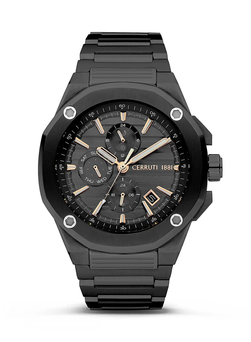 شيروتي 1881 Razzuolo Men’s Black Case Bracelet Watch Black Rose Gold Dial