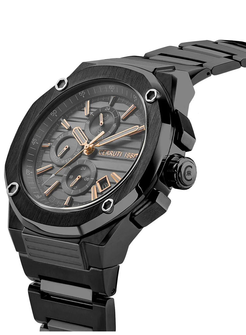 شيروتي 1881 Razzuolo Men’s Black Case Bracelet Watch Black Rose Gold Dial