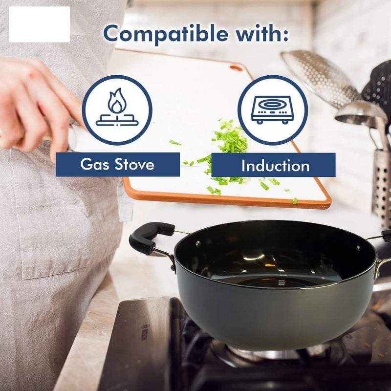 Kuber Industries ProNexus 2.8L Non-Stick & Extra Deep Kadai for Cooking | Induction Base & Anti-Rust Anodised Metal Kadai for Kitchen Frying | Includes a Glass Lid Inside | Glossy Black - Image 5