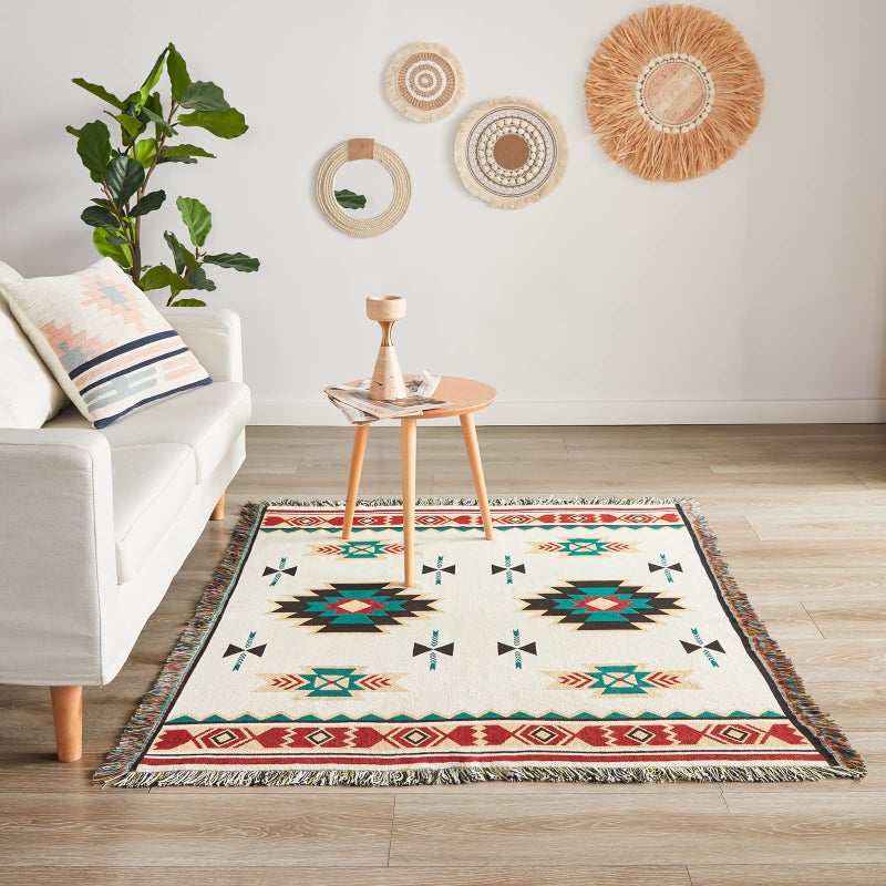 Touchat Native American Blanket Western Decor Boho Throw Blanket for Sofa, Mexican Decorative Farmhouse Blanket, Southwest Decor Woven Blankets, Aztec Throw Blankets with Tassel(Beige,50Ã—60 inch) - Image 4