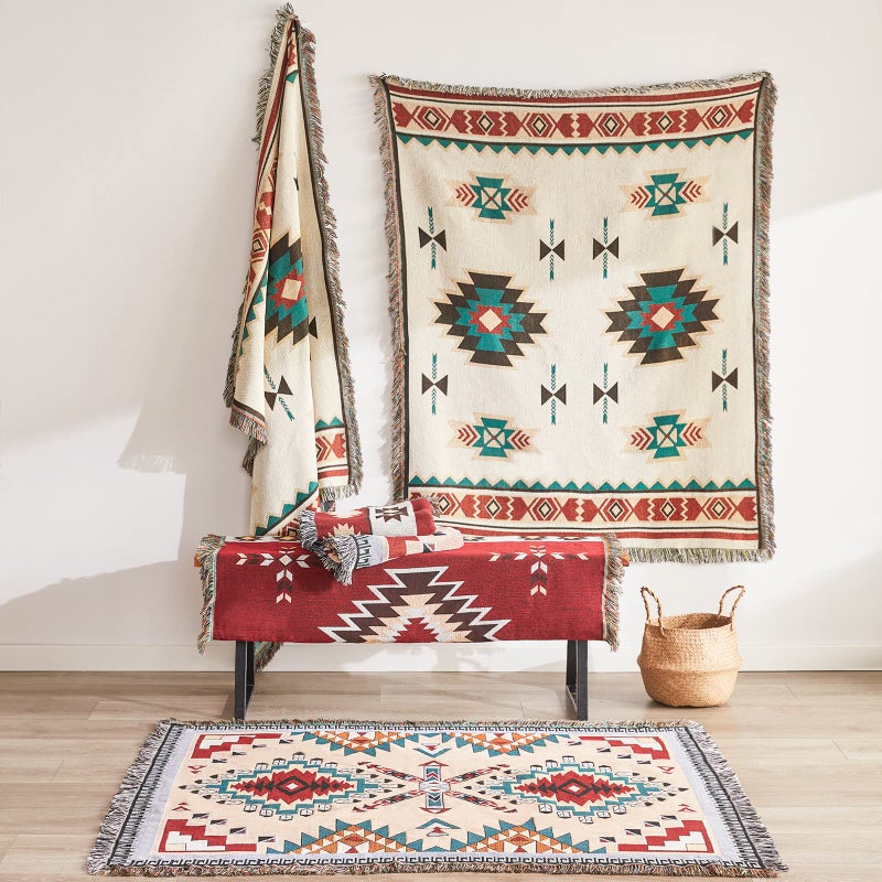 Touchat Native American Blanket Western Decor Boho Throw Blanket for Sofa, Mexican Decorative Farmhouse Blanket, Southwest Decor Woven Blankets, Aztec Throw Blankets with Tassel(Beige,50Ã—60 inch) - Image 3
