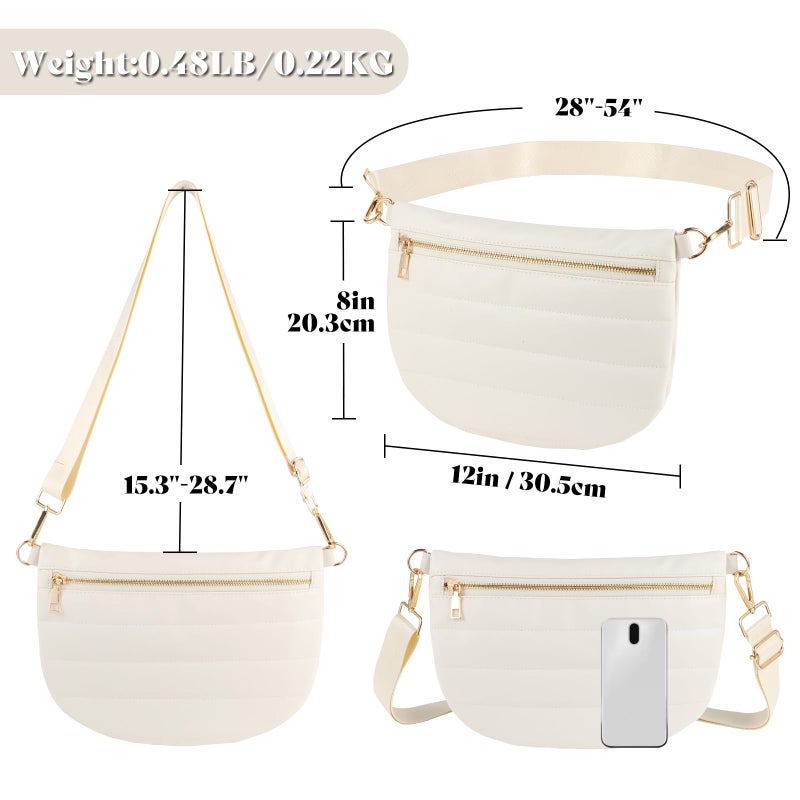 Dealkion Quilted Puffer Leather Belt Bag for Women Puffer Crossbody Bags Puffy Sling Belt Bag Fanny Pack Bum Waist Chest Shoulder Bag for Women-Cream - Image 5