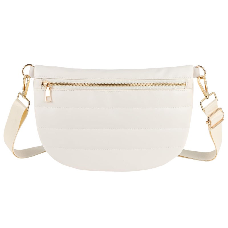 Dealkion Quilted Puffer Leather Belt Bag for Women Puffer Crossbody Bags Puffy Sling Belt Bag Fanny Pack Bum Waist Chest Shoulder Bag for Women-Cream - Image 1