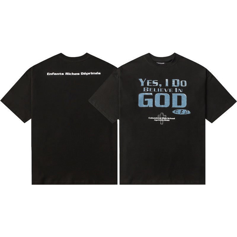 Style Melancholic Rich Kid Erd Washed Vintage Pocket Letter Print Unisex Loose Short-Sleeve T-Shirt - Image 3