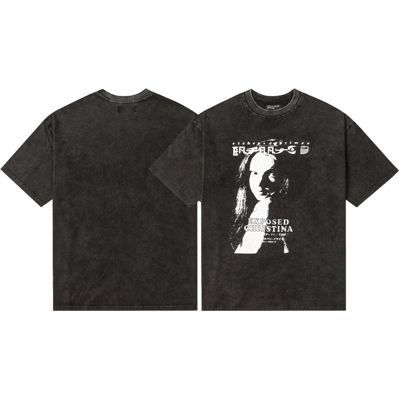 Style Melancholic Rich Kid Erd Washed Vintage Pocket Letter Print Unisex Loose Short-Sleeve T-Shirt - Image 5