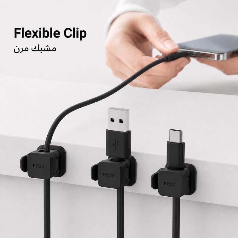 Pzoz Cable Organizer 6 Pack, Adhesive Cable Clips for Desk Cable Management, Cord Holder for USB Cables, Phone Chargers, Office, Home, Car & TV (Black) - Image 4