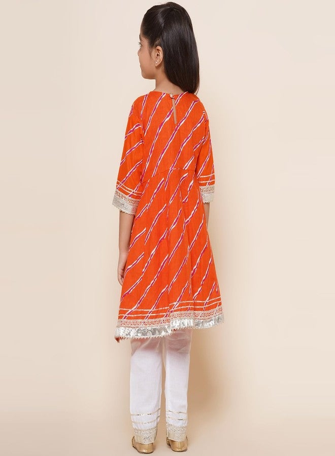 AJ DEZINES Kids Ethnic Wear Cotton Anarkali Orange Kurta Salwar Set For Girls (G-1111-ORANGE-22) - Image 2