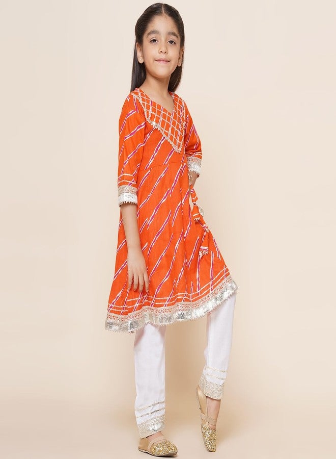 AJ DEZINES Kids Ethnic Wear Cotton Anarkali Orange Kurta Salwar Set For Girls (G-1111-ORANGE-22) - Image 4