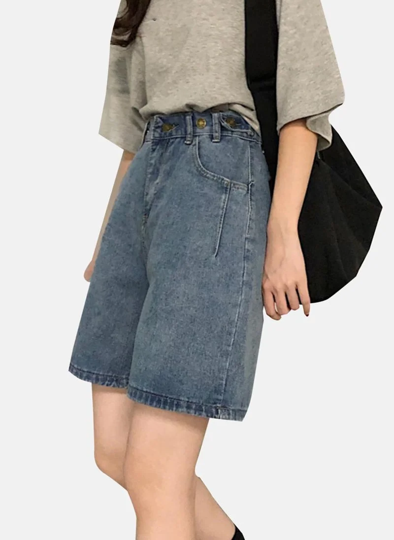 YUNIQEE Blue Relaxed Solid Denim Shorts