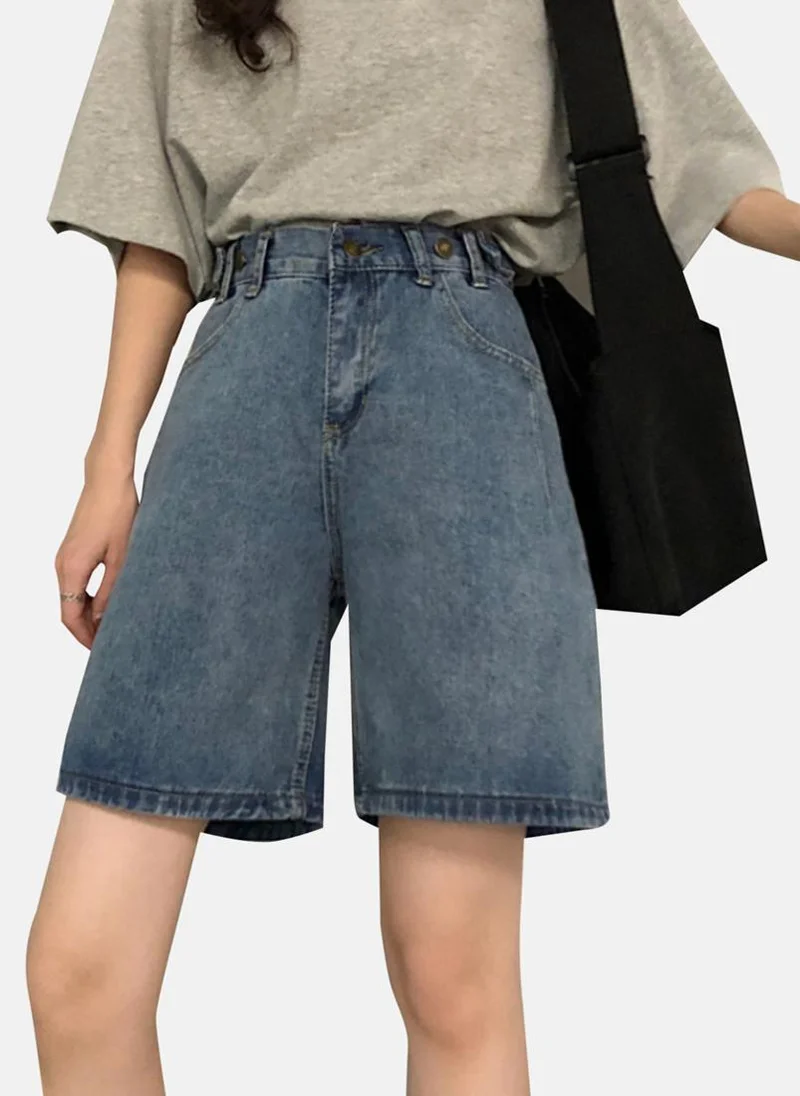 YUNIQEE Blue Relaxed Solid Denim Shorts