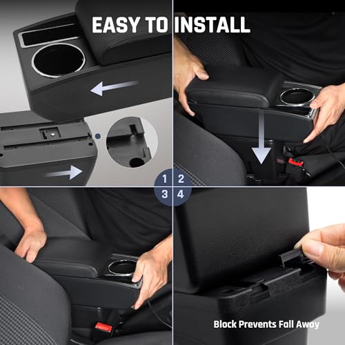 YJYWZH صندوق مسند الذراع للسيارة لكيا ريو 2018-2023 ملحقات السيارة وحدة التحكم المركزية جلد مسند الذراع مساحة تخزين مزدوجة مع حامل أكواب (خيط أسود) - Image 3