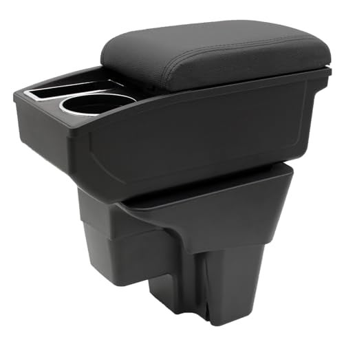 YJYWZH صندوق مسند الذراع للسيارة لكيا ريو 2018-2023 ملحقات السيارة وحدة التحكم المركزية جلد مسند الذراع مساحة تخزين مزدوجة مع حامل أكواب (خيط أسود) - Image 1