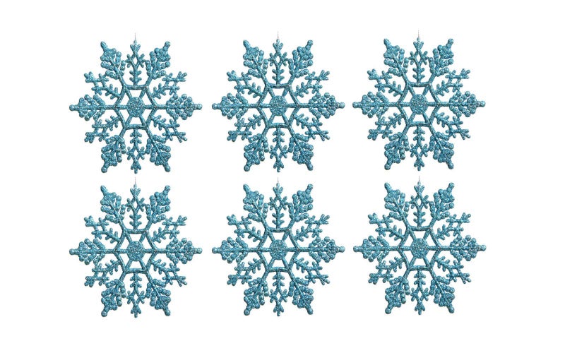 Kipokalor Turquoise plastic Snowflake Ornaments 24pcs tiny Sparkling Iridescent Glitter Snowflake Ornaments on String Hanger for DecoratingChirstmass treeCrafting and Embellishing 3inch Turquoise