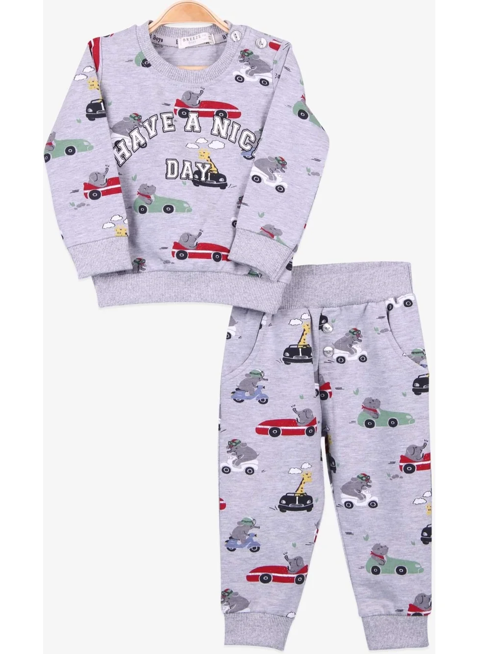 Breeze Baby Boy Tracksuit Set Printed Patterned Gray Melange (6 Months-2 Years)