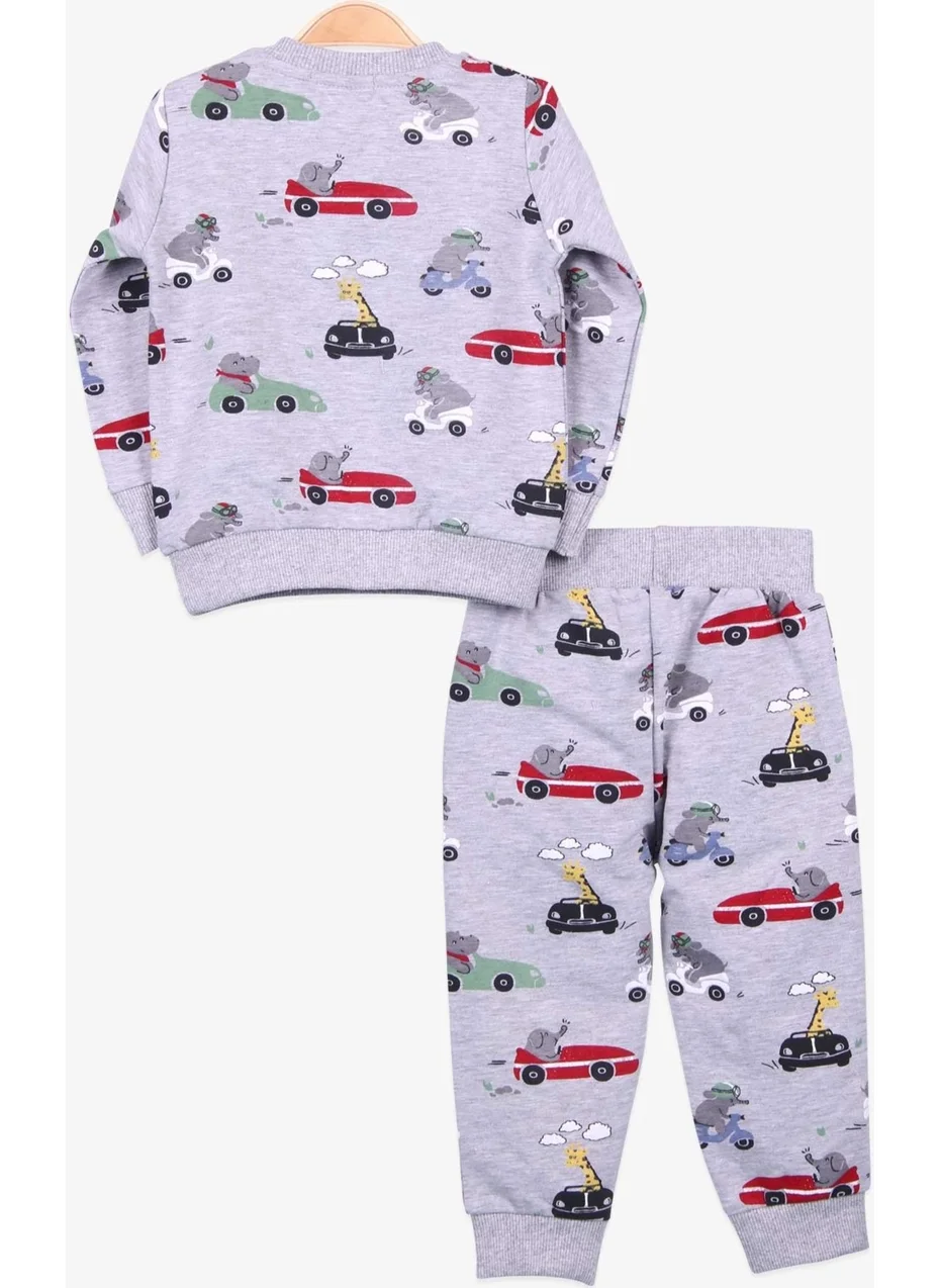 Breeze Baby Boy Tracksuit Set Printed Patterned Gray Melange (6 Months-2 Years)
