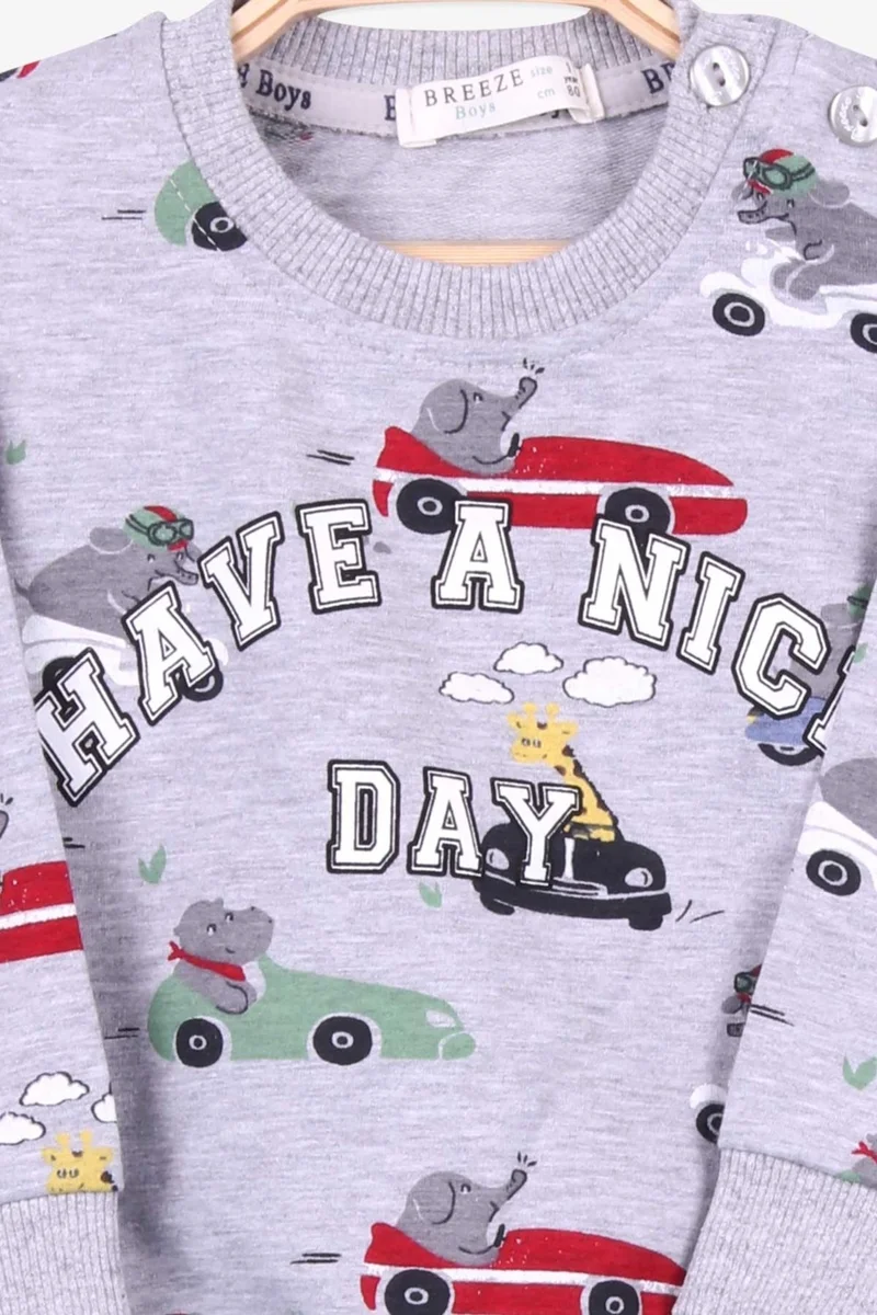 Breeze Baby Boy Tracksuit Set Printed Patterned Gray Melange (6 Months-2 Years)