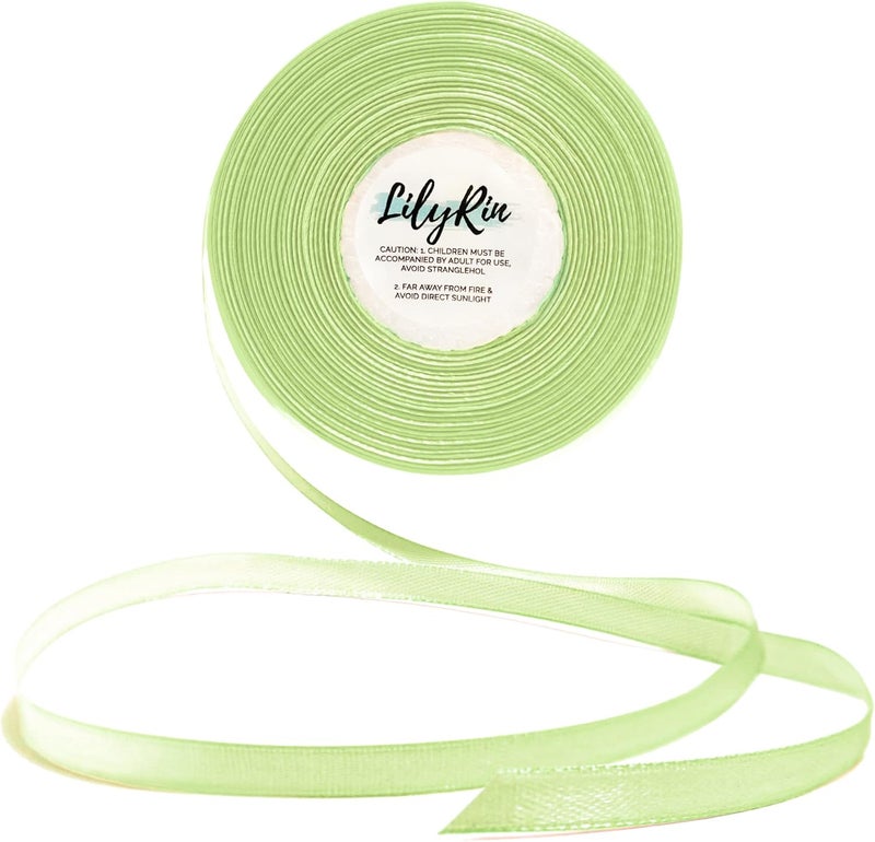 LilyRin Light Green Ribbon 1/4 Inches 36 Yards Satin Roll Perfect for Art, Wedding, Wreath, Baby Shower, Packing Birthday, DIY Hair Accessories Scrapbooking, Wrapping Christmas Other Projects Color - Image 1