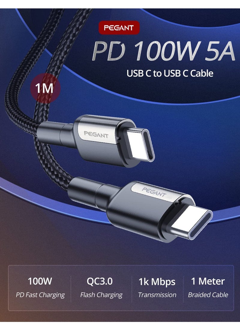 PEGANT 1M USB-C to USB-C Cable, 100W Fast Charging, Nylon Braided with Power Delivery  - Image 2
