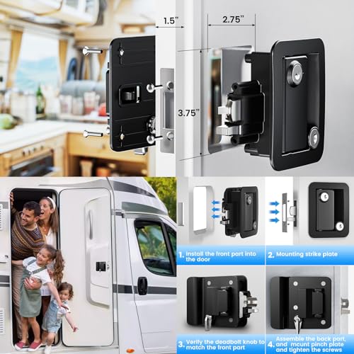 CAMJOKE Upgraded RV Door Lock Replacement with Paddle Deadbolt,100% Zinc Alloy,Camper Door Handle Latch,RV Enclosed Travel Trailer Entry Door Lock with Keys for Camper (4 Alike Keys 1 Upgraded Lock) - Image 3