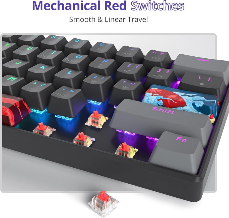 Owpkeenthy لوحة مفاتيح ميكانيكية للألعاب بنسبة 60% من مع مفتاح أحمر، سلكية فائقة الصغر مع RGB، لوحة مفاتيح صغيرة بإضاءة خلفية للكمبيوتر وXbox وPS4 (داكن/مفتاح أحمر) - Image 4