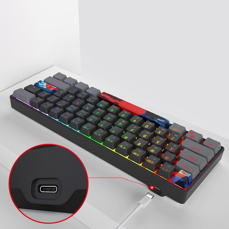 Owpkeenthy لوحة مفاتيح ميكانيكية للألعاب بنسبة 60% من مع مفتاح أحمر، سلكية فائقة الصغر مع RGB، لوحة مفاتيح صغيرة بإضاءة خلفية للكمبيوتر وXbox وPS4 (داكن/مفتاح أحمر) - Image 5