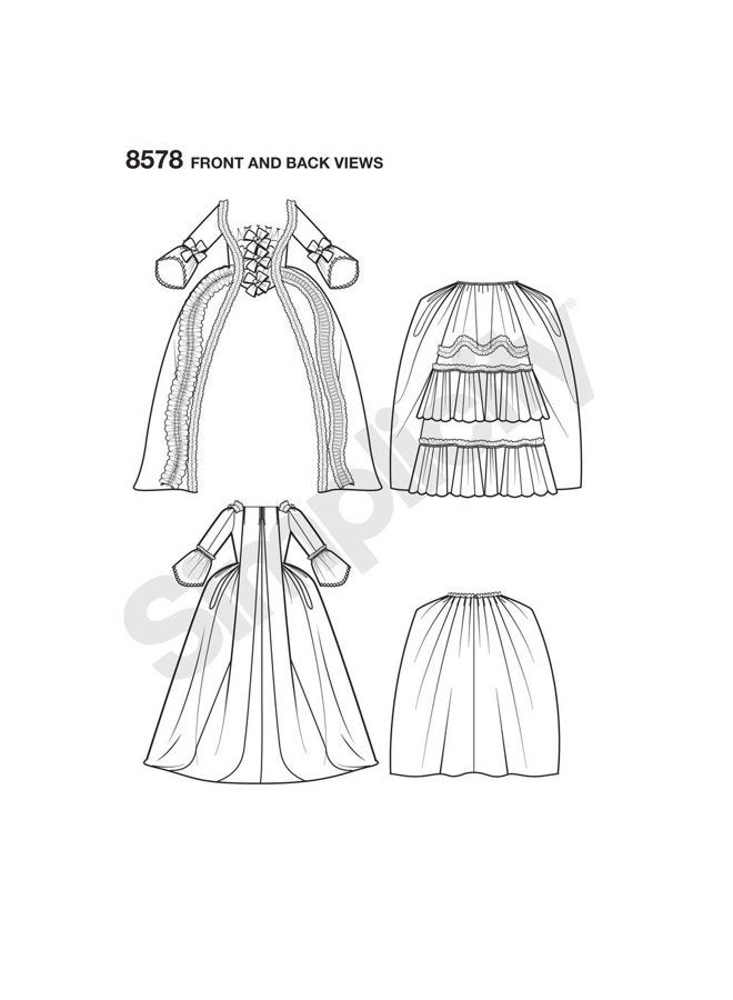 Simplicity 8578 Women's 18th Century Gown Historical Costume Sewing Pattern, Sizes 14-22 - Image 3