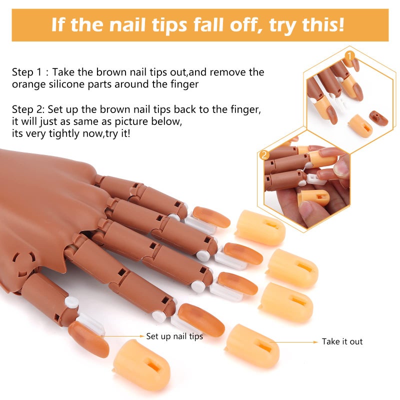 LIONVISON Practice Hand for Acrylic Nails, Flexible Nail Practice Hands Training Kits, Fake Manican Hands for Nails Practice, Movable Nail Maniquin Hand with 300PCS Nail Tips, File, Brush and Clipper - Image 3