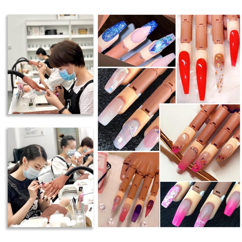 LIONVISON Practice Hand for Acrylic Nails, Flexible Nail Practice Hands Training Kits, Fake Manican Hands for Nails Practice, Movable Nail Maniquin Hand with 300PCS Nail Tips, File, Brush and Clipper - Image 2