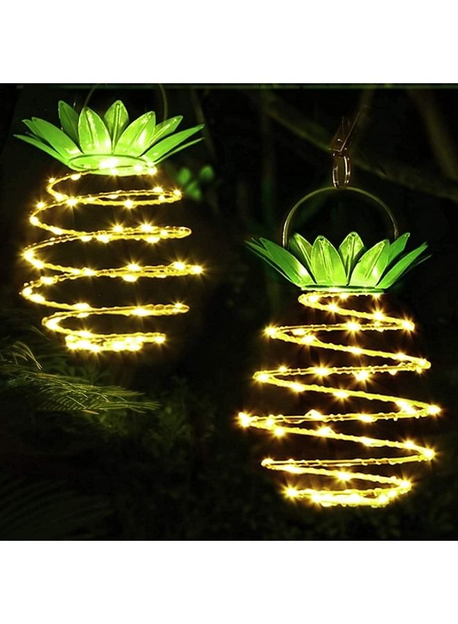 قطعتان من 60 مصباح LED يعمل بالطاقة الشمسية ، فانوس إضاءة أناناس معدني ، فانوس معلق خارجي مقاوم للماء للحدائق يعمل بالطاقة الشمسية ، ديكور منزلي لمسار الشرفة في ساحة الفناء - Image 1