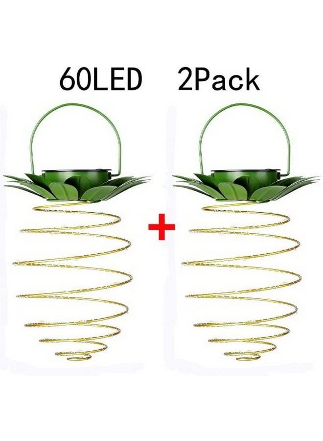 قطعتان من 60 مصباح LED يعمل بالطاقة الشمسية ، فانوس إضاءة أناناس معدني ، فانوس معلق خارجي مقاوم للماء للحدائق يعمل بالطاقة الشمسية ، ديكور منزلي لمسار الشرفة في ساحة الفناء - Image 3