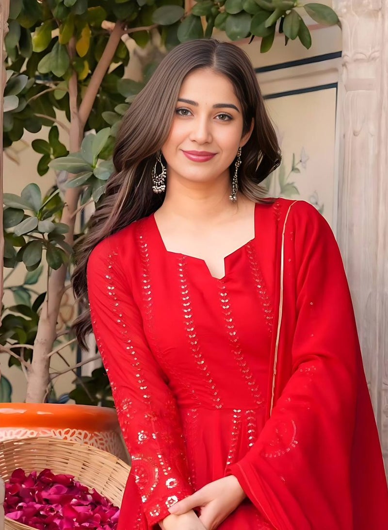 PREMIUM READYMADE RED ANARKALI SUIT SET [3 PIS]  - Image 3