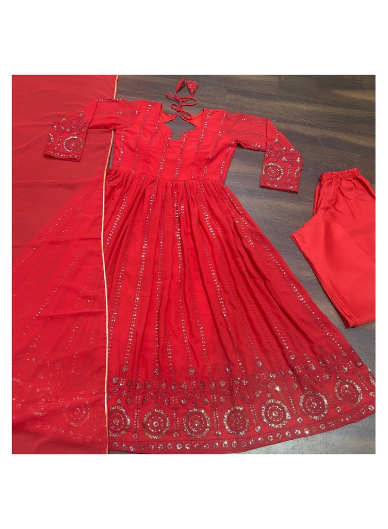 PREMIUM READYMADE RED ANARKALI SUIT SET [3 PIS]  - Image 5