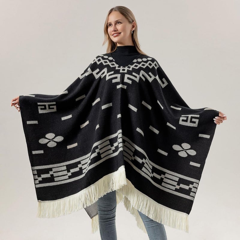 Pocadri Women's Fashion Travel Shawl Wrap Pullover Poncho Cape Long Pashmina Blanket for Fall Winter Tassels Sweater Top - Image 4