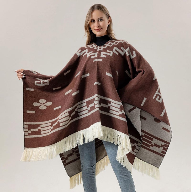 Pocadri Women's Fashion Travel Shawl Wrap Pullover Poncho Cape Long Pashmina Blanket for Fall Winter Tassels Sweater Top - Image 2