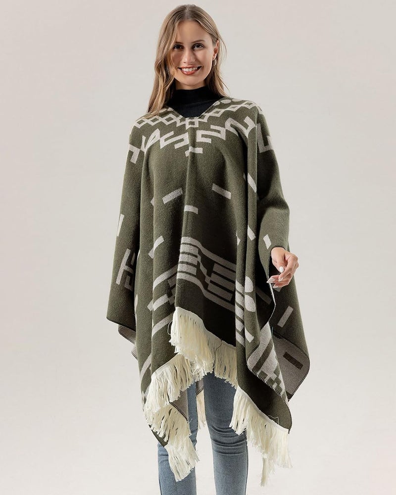 Pocadri Women's Fashion Travel Shawl Wrap Pullover Poncho Cape Long Pashmina Blanket for Fall Winter Tassels Sweater Top - Image 1