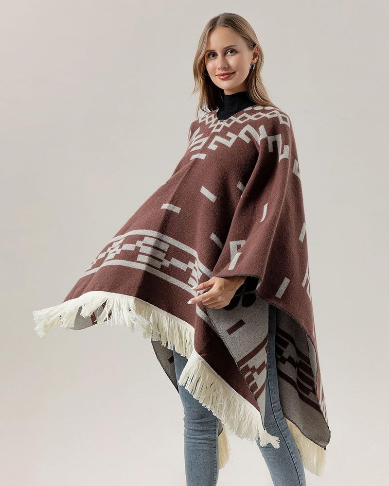 Pocadri Women's Fashion Travel Shawl Wrap Pullover Poncho Cape Long Pashmina Blanket for Fall Winter Tassels Sweater Top - Image 3