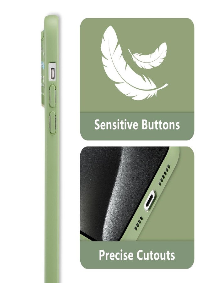 RALEAVO جراب RALEAVO بتصميم زهور لهاتف iPhone 15 Pro Max، غطاء حماية من السيليكون السائل المقاوم للصدمات، مناسب للفتيات والسيدات، بنقوش زهور جذابة وناعمة، جراب رفيع لهاتف iPhone 15 Pro Max مقاس 6.7 بوصة - أخضر - Image 4