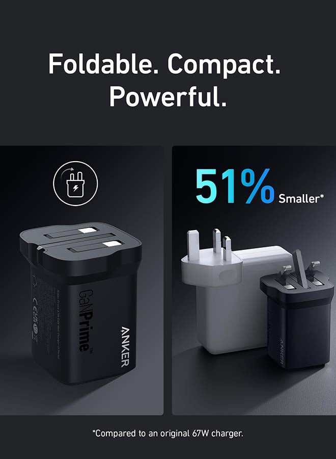 قابس USB C بقدرة 67 وات، شاحن حائط Anker GaN، شاحن PPS سريع مدمج وقابل للطي بثلاثة منافذ، شاحن سريع لأجهزة MacBook Pro/Air وiPad Pro وiPhone 15 / Pro وGalaxy S23 / S22 وNote20 وPixel وApple Watch والمزيد أسود - Image 4