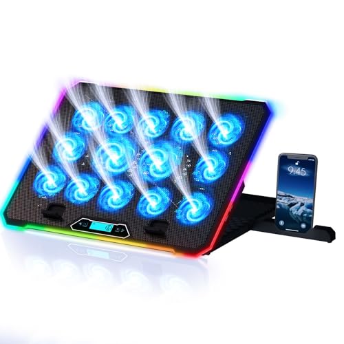 KLIM V14 Gaming Laptop Cooling Pad with 14 Fans + Gaming Laptop Cooler + Stable RGB Laptop Stand with Fan + Compatible up to 17 Inches + 2 USB Ports + Mobile Phone Holder + 5 Years Protection - Image 1